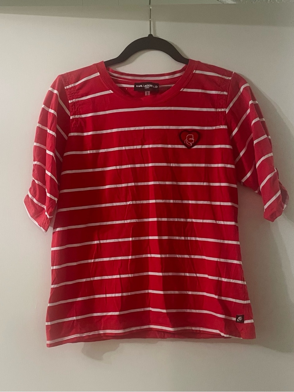 Karl Lagerfeld Red and White Striped Short Sleeve Tee